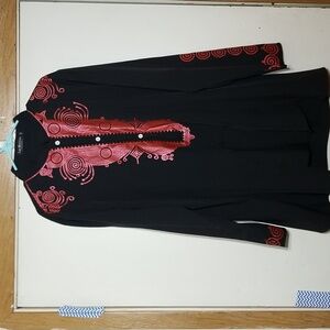 LucMatton Men's Outfit Long Sleeve Red Print Traditional Tunic Shirt( NEW)